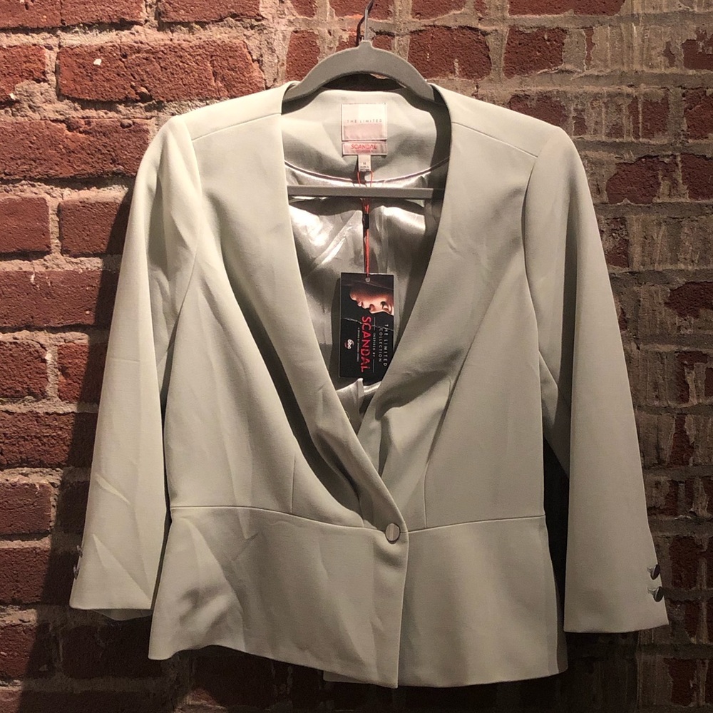 Soft mint green blazer with silver buttons